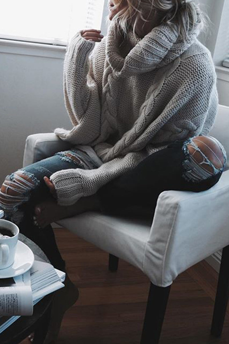 Suéteres casuales lisos con cuello de bufanda (3 colores)