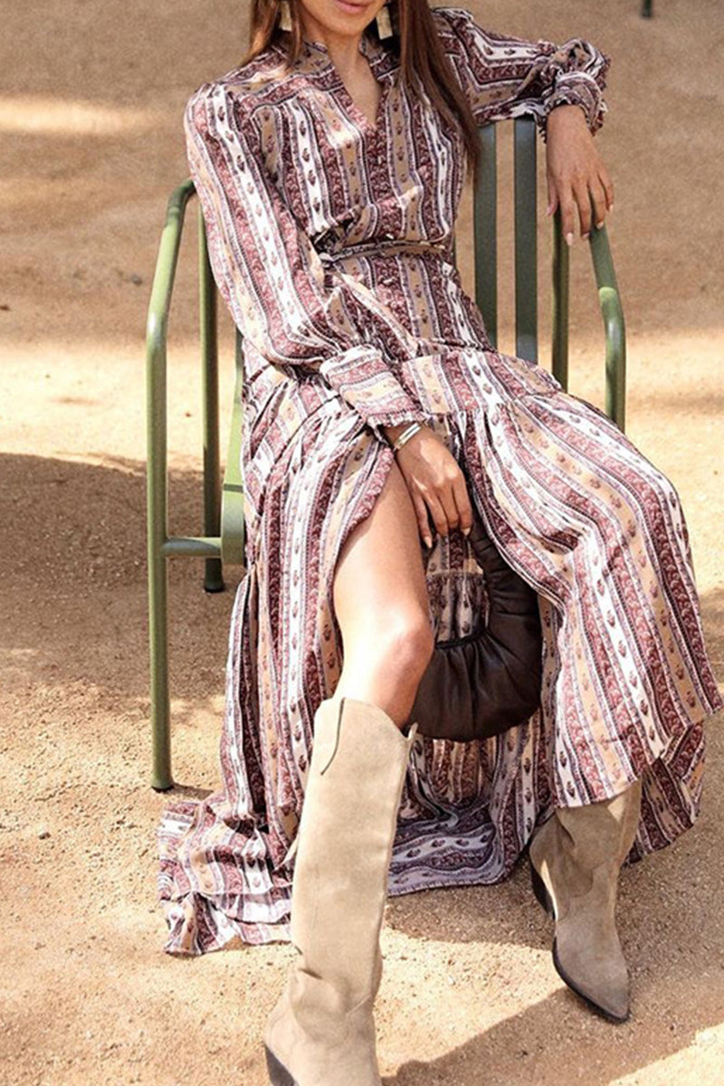 Vestidos estampados de moda con cuello mandarín y patchwork