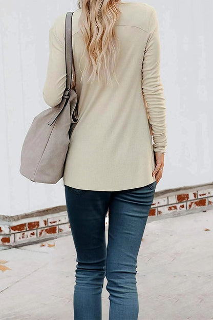 Camisetas casuales de moda con cuello en V, botones y patchwork liso (6 colores)