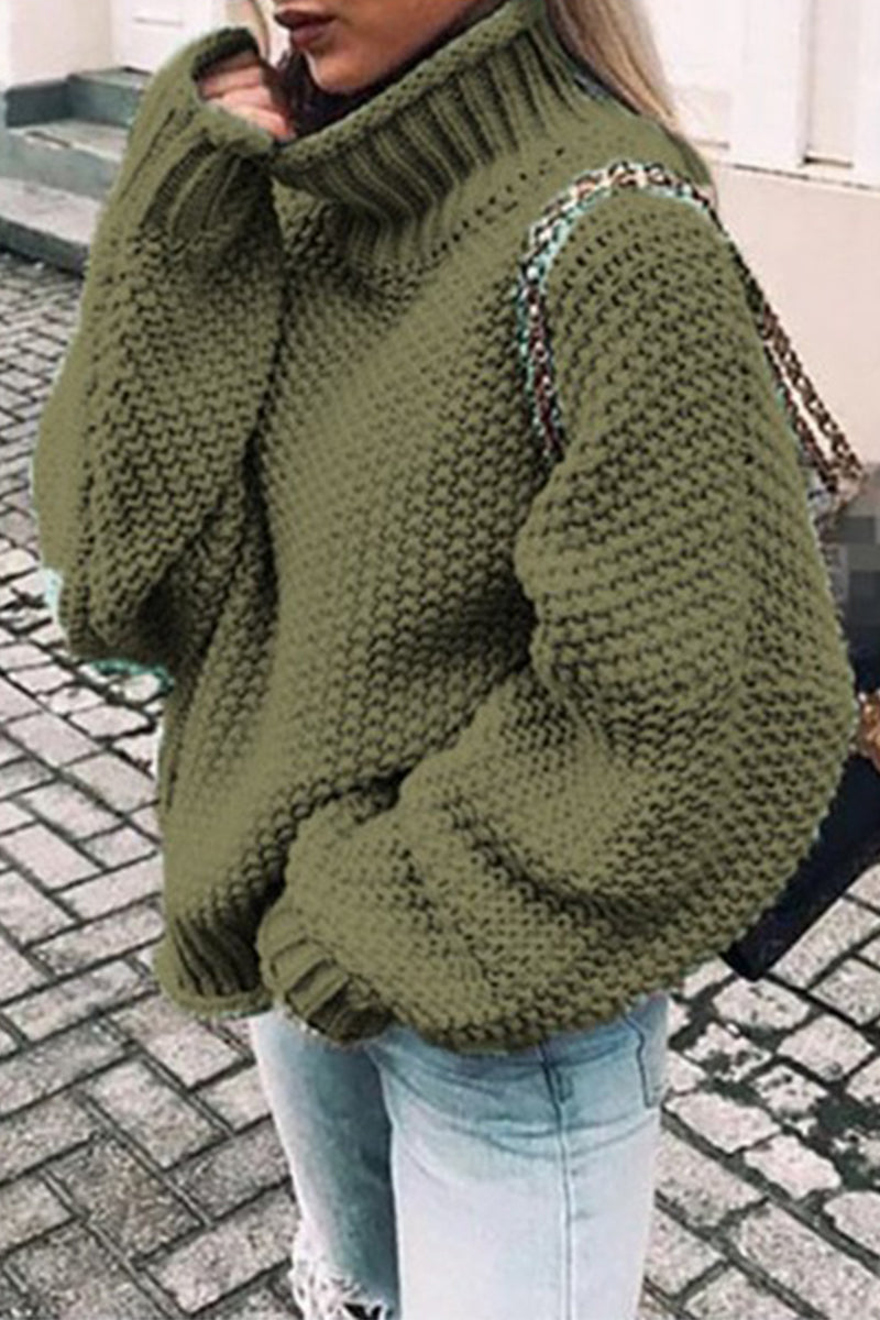 Suéteres casuales de cuello alto con parches lisos de moda (14 colores)