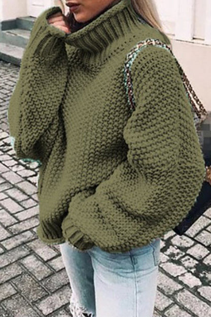 Suéteres casuales de cuello alto con parches lisos de moda (14 colores)