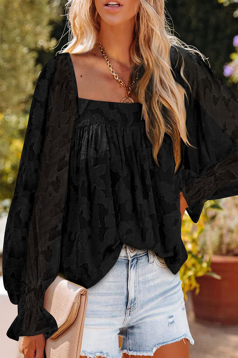 Blusas elegantes de cuello cuadrado con estampado de patchwork a la moda (3 colores)