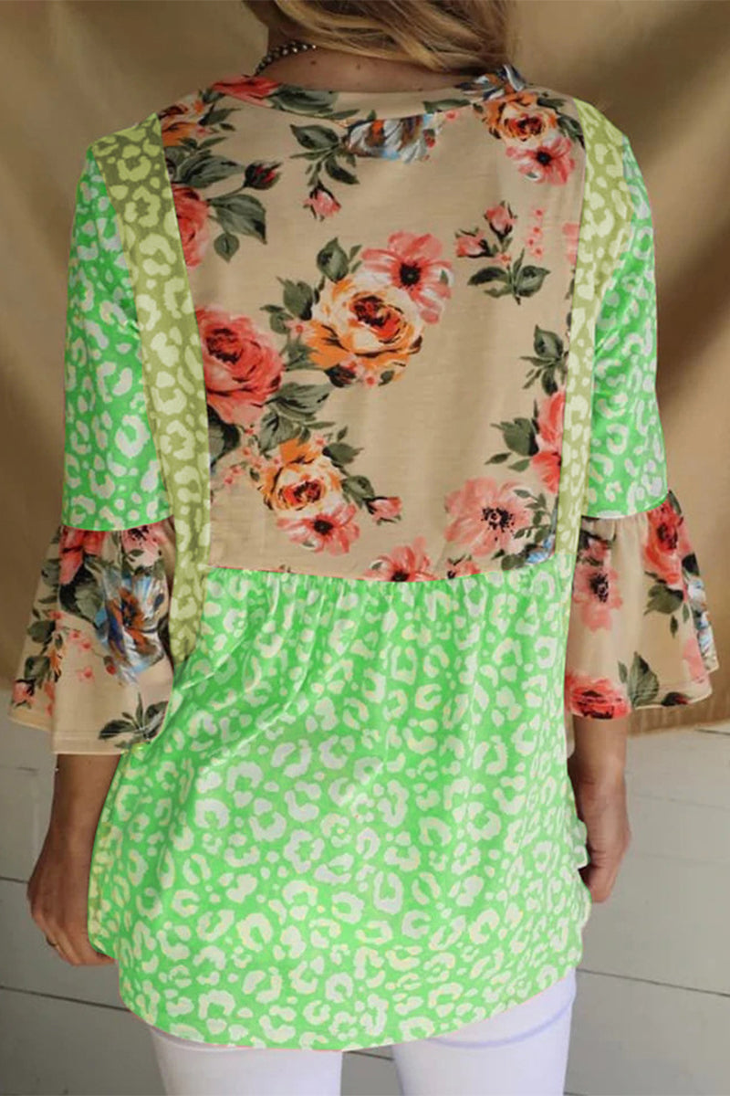 Tops de cuello redondo con contraste y estampado de patchwork de moda (3 colores)