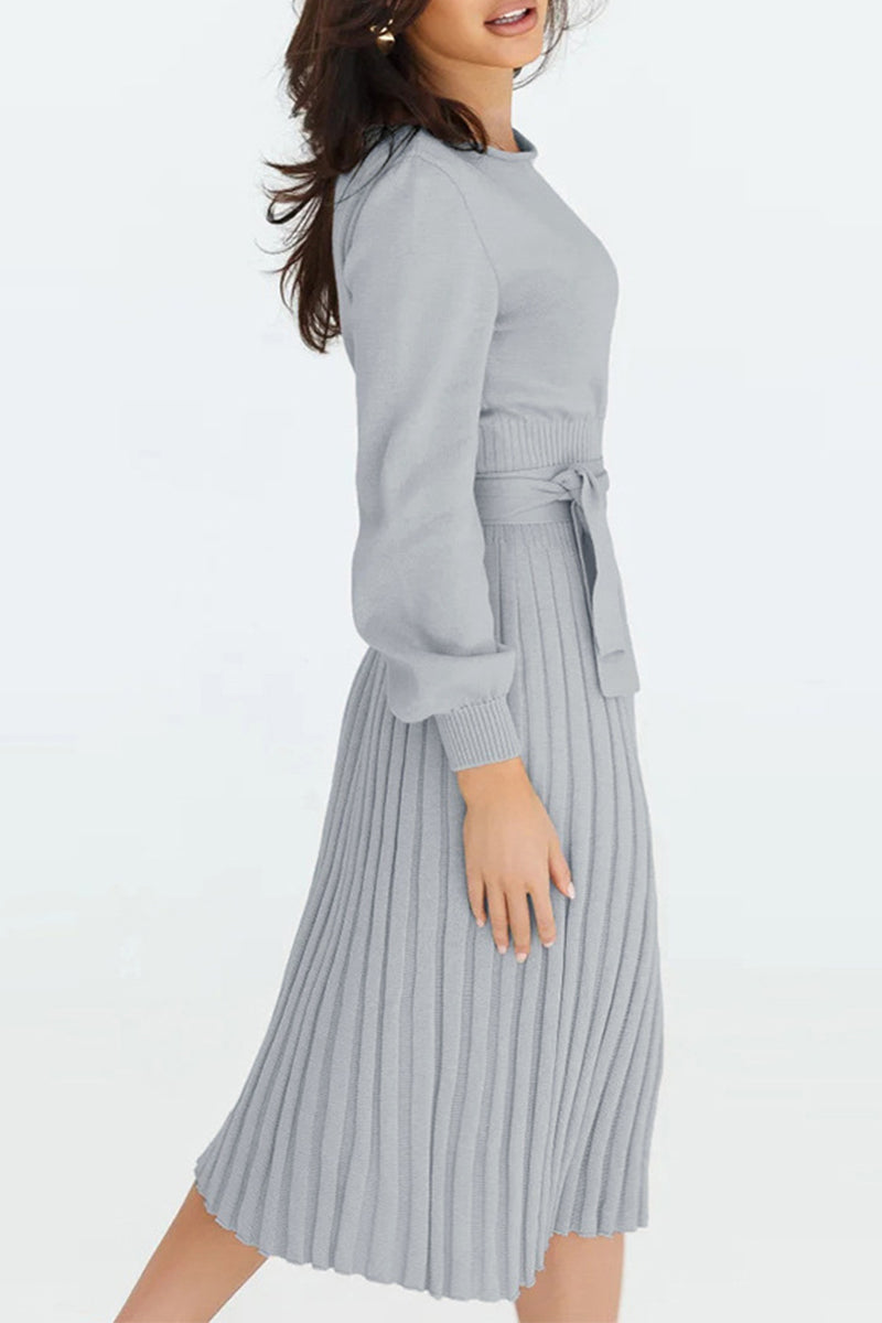 Vestidos de falda de un solo paso con cuello redondo y vendaje sólido (4 colores)