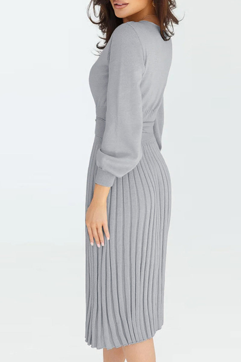 Vestidos de falda de un solo paso con cuello redondo y vendaje sólido (4 colores)