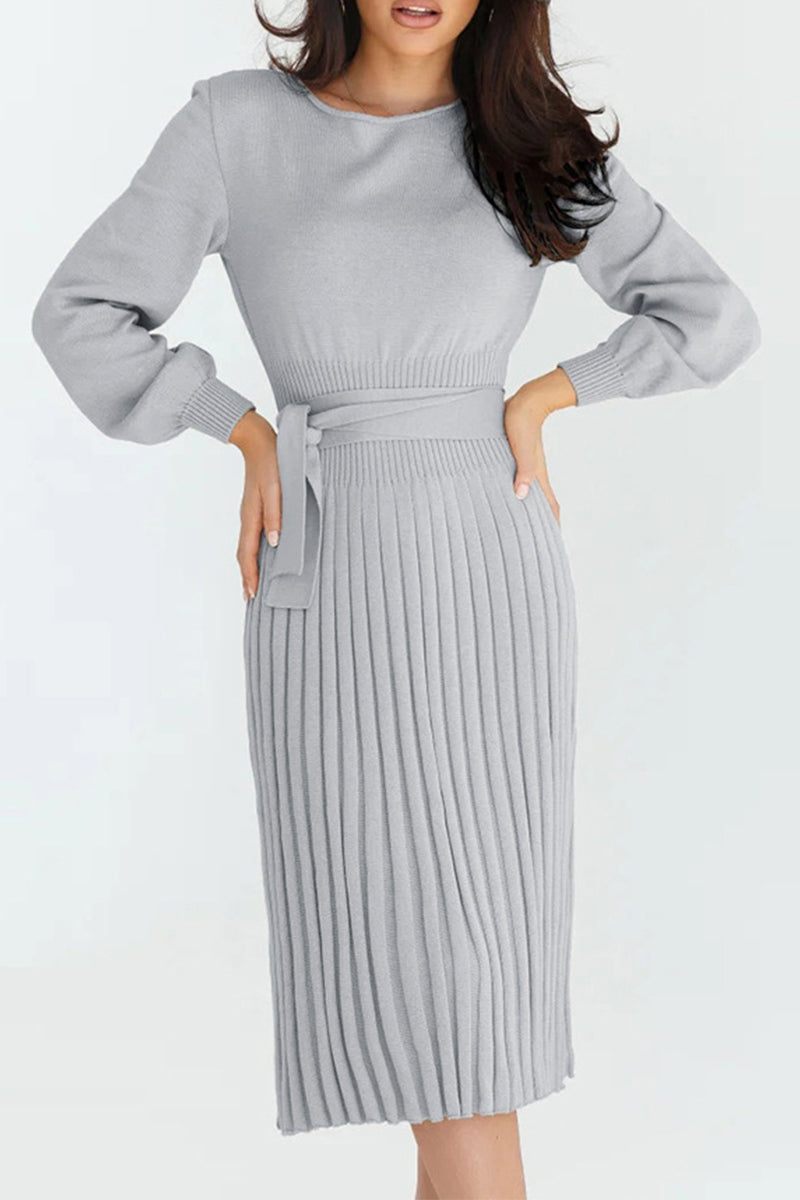 Vestidos de falda de un solo paso con cuello redondo y vendaje sólido (4 colores)