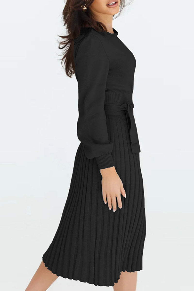 Vestidos de falda de un solo paso con cuello redondo y vendaje sólido (4 colores)