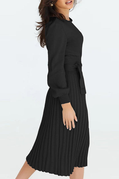 Vestidos de falda de un solo paso con cuello redondo y vendaje sólido (4 colores)