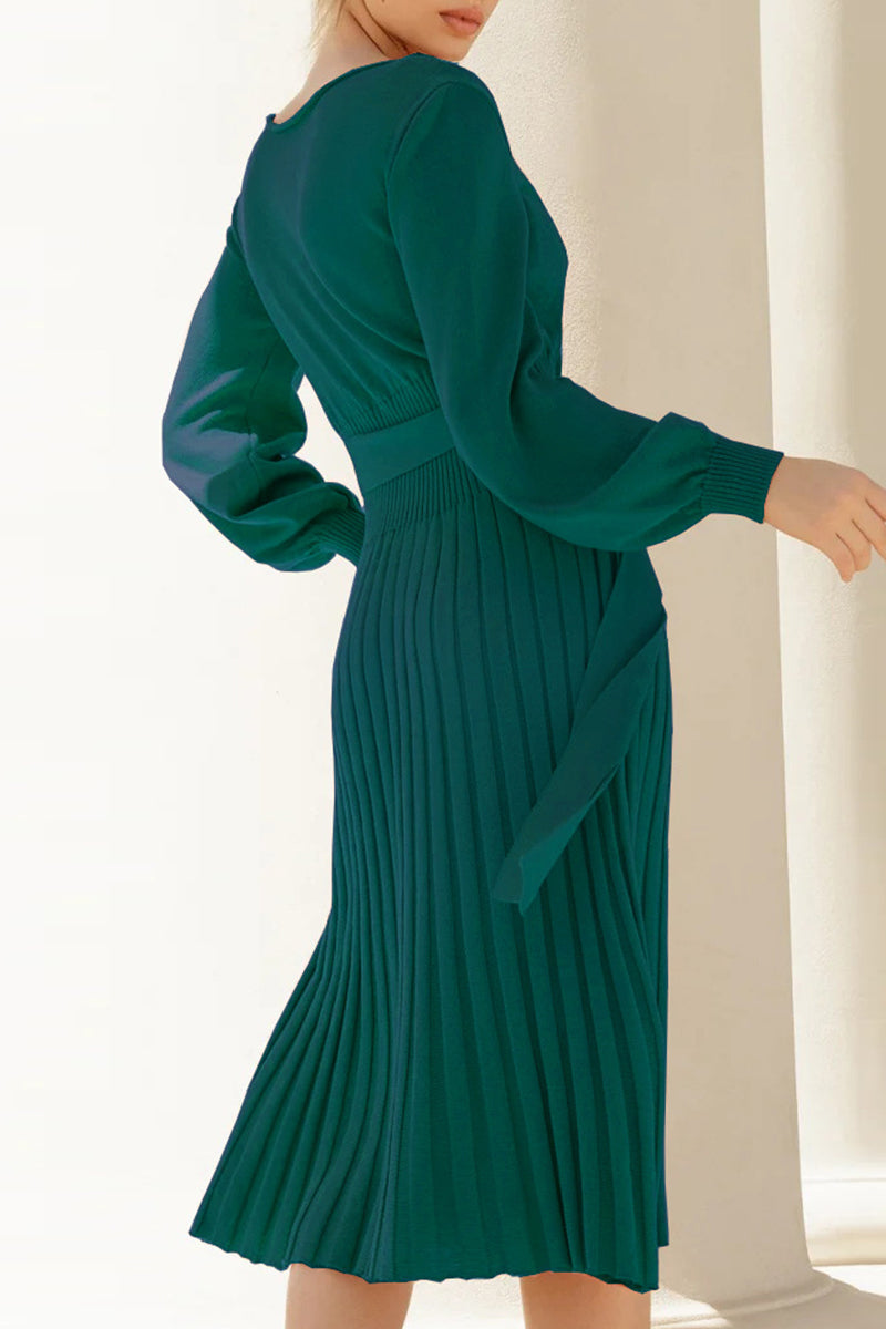 Vestidos de falda de un solo paso con cuello redondo y vendaje sólido (4 colores)