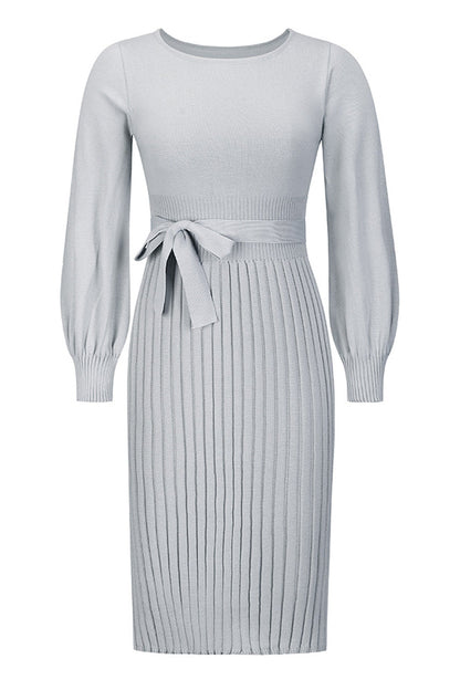 Vestidos de falda de un solo paso con cuello redondo y vendaje sólido (4 colores)