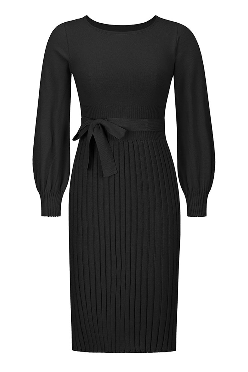 Vestidos de falda de un solo paso con cuello redondo y vendaje sólido (4 colores)
