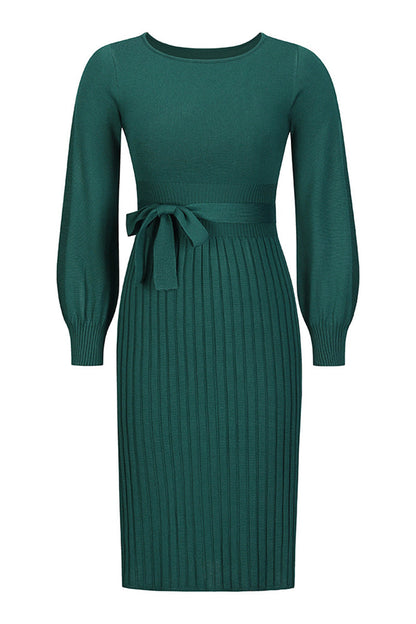 Vestidos de falda de un solo paso con cuello redondo y vendaje sólido (4 colores)