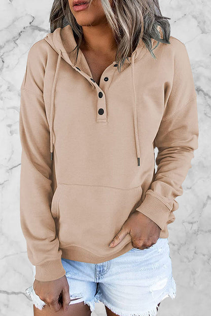 Sudadera informal con cuello en V y botones lisos (9 colores)