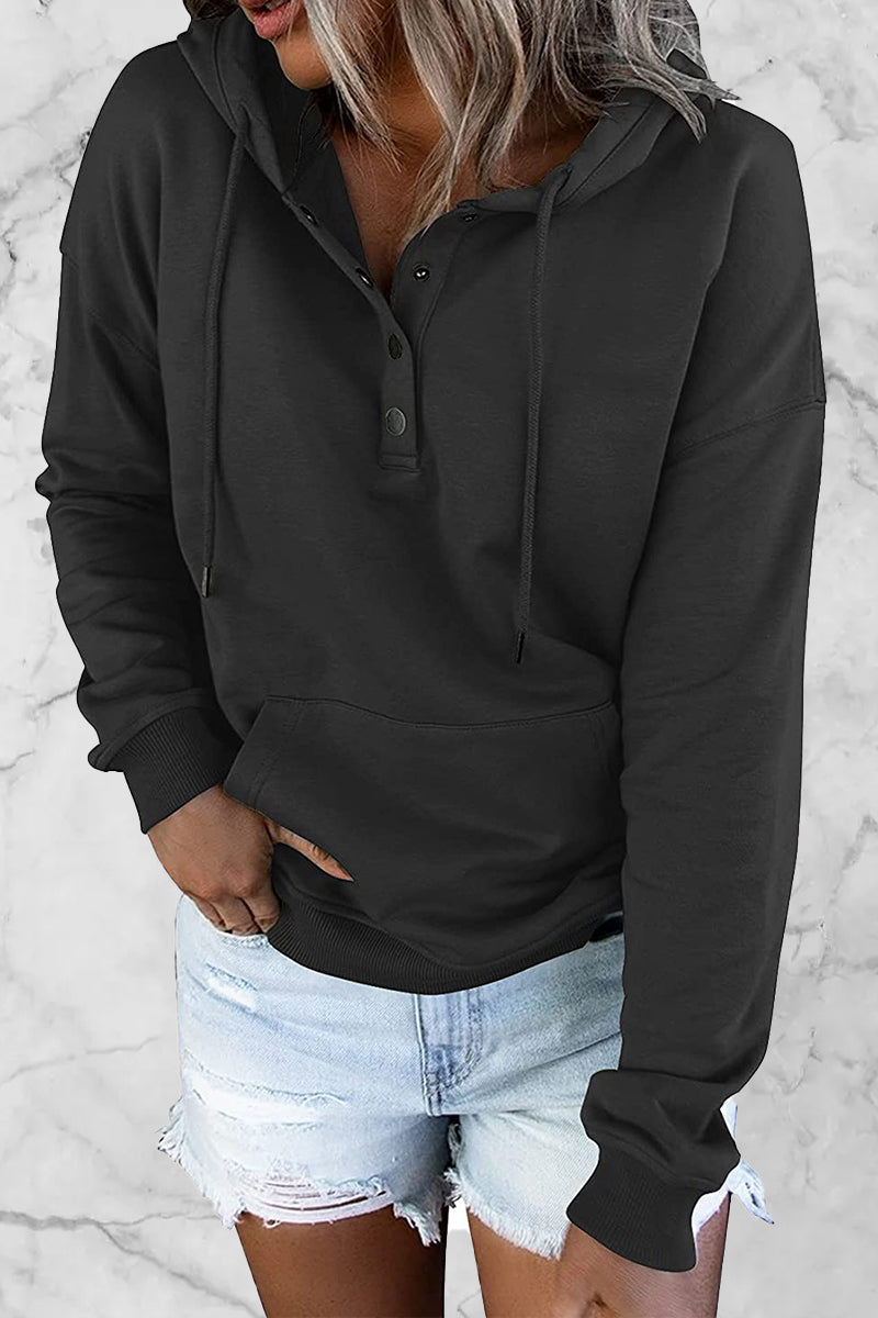Sudadera informal con cuello en V y botones lisos (9 colores)
