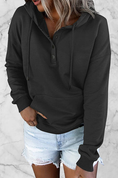 Sudadera informal con cuello en V y botones lisos (9 colores)