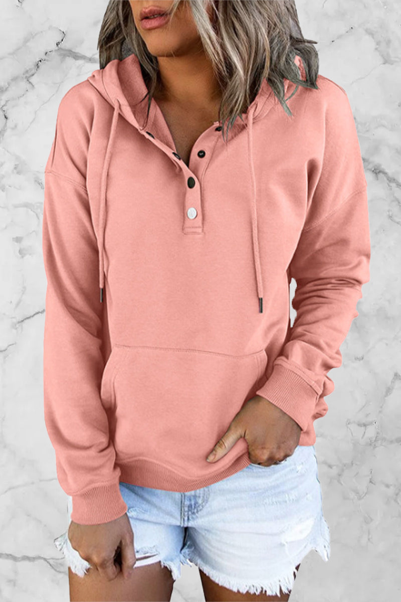 Sudadera informal con cuello en V y botones lisos (9 colores)
