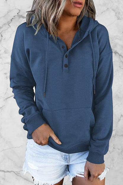 Sudadera informal con cuello en V y botones lisos (9 colores)
