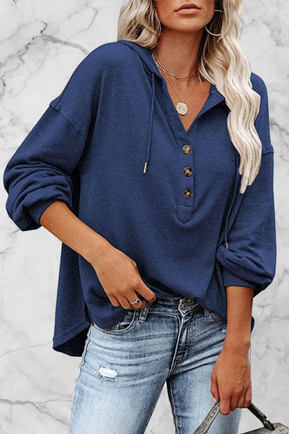 Sudadera informal con cuello en V y frenillo liso (8 colores)
