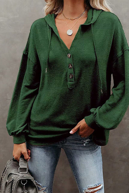 Sudadera informal con cuello en V y frenillo liso (8 colores)