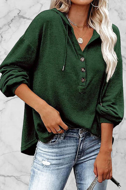 Sudadera informal con cuello en V y frenillo liso (8 colores)