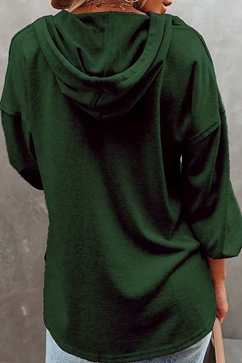 Sudadera informal con cuello en V y frenillo liso (8 colores)