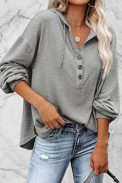 Sudadera informal con cuello en V y frenillo liso (8 colores)
