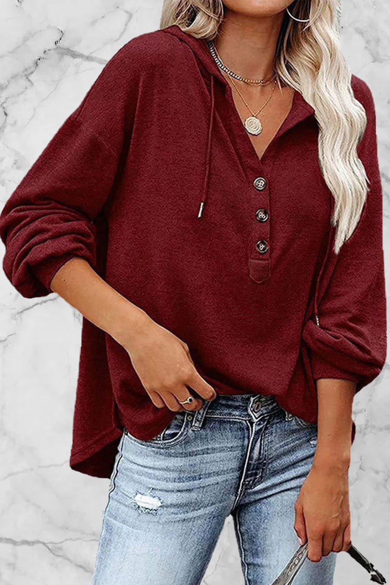 Sudadera informal con cuello en V y frenillo liso (8 colores)