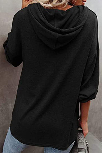 Sudadera informal con cuello en V y frenillo liso (8 colores)