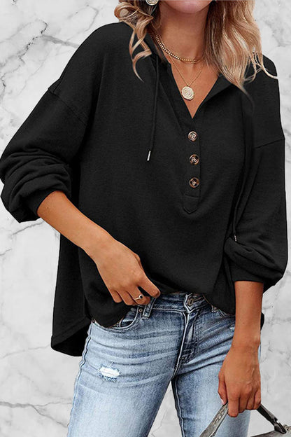 Sudadera informal con cuello en V y frenillo liso (8 colores)