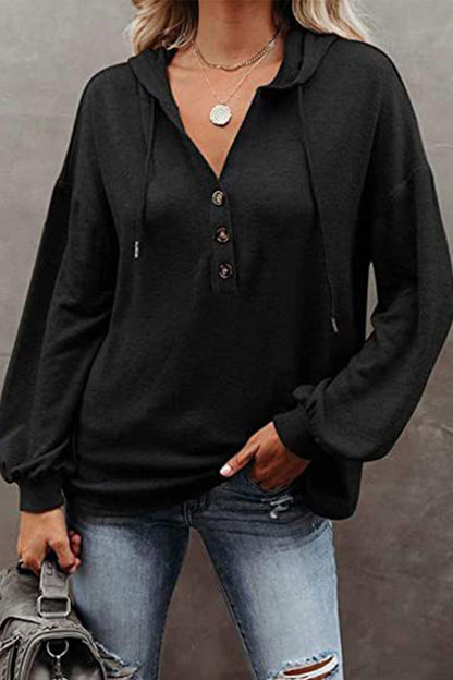 Sudadera informal con cuello en V y frenillo liso (8 colores)