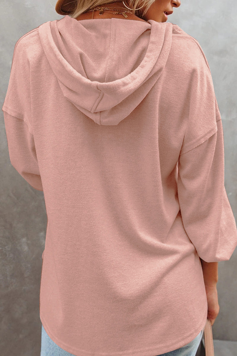 Sudadera informal con cuello en V y frenillo liso (8 colores)