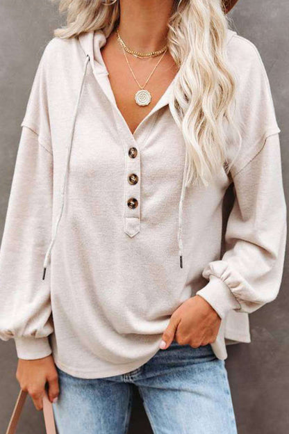 Sudadera informal con cuello en V y frenillo liso (8 colores)