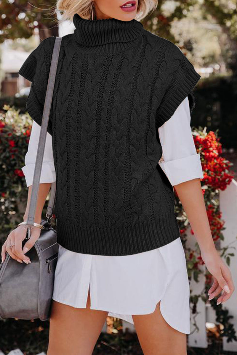 Suéteres casuales de cuello alto con parches sólidos (4 colores)