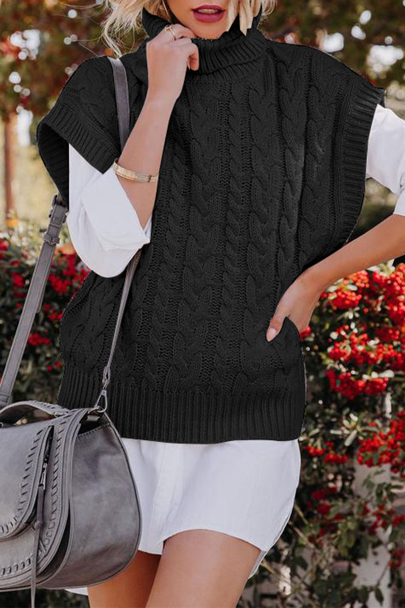 Suéteres casuales de cuello alto con parches sólidos (4 colores)