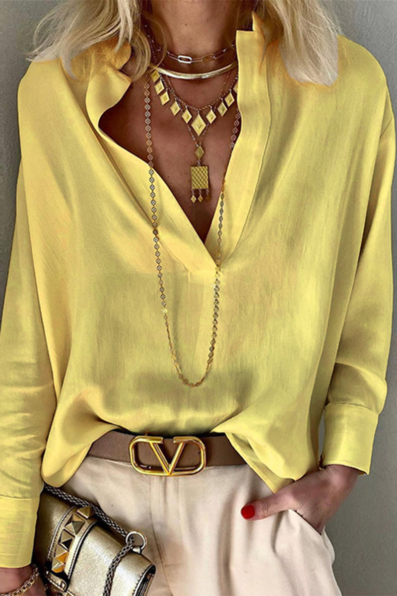 Blusas de cuello mandarín de color liso de moda (3 colores)