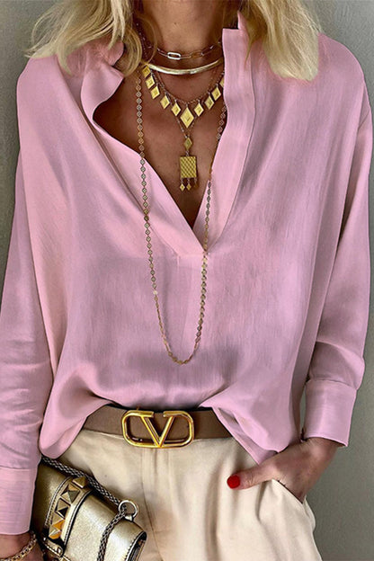 Blusas casuales lisas con cuello mandarín (2 colores)
