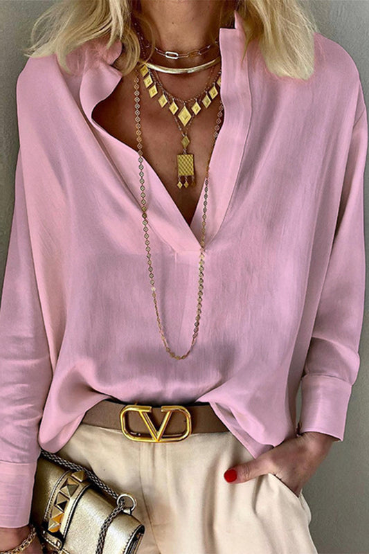 Blusas casuales lisas con cuello mandarín (2 colores)