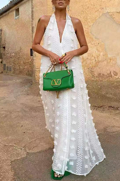 Vestidos sexis lisos de patchwork con espalda descubierta y cuello halter recto