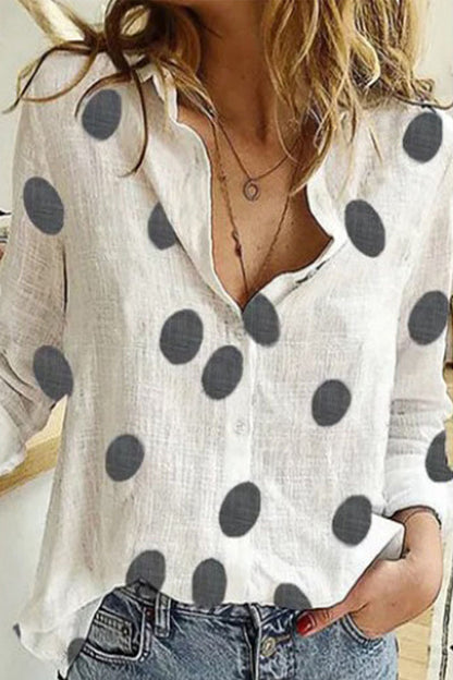Tops casuales de moda con cuello vuelto y estampado de patchwork de lunares