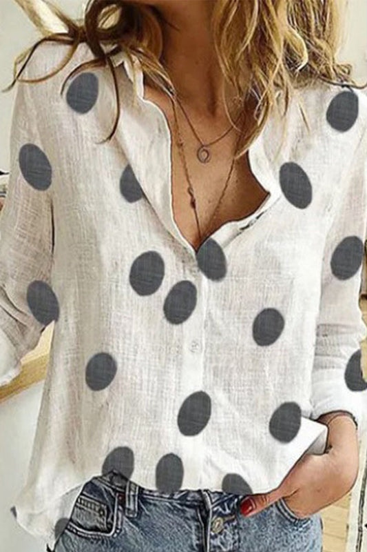 Tops casuales de moda con cuello vuelto y estampado de patchwork de lunares