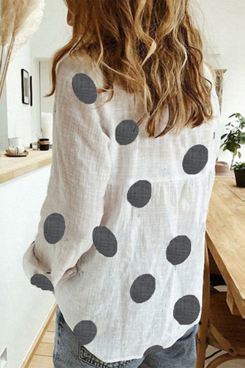 Tops casuales de moda con cuello vuelto y estampado de patchwork de lunares