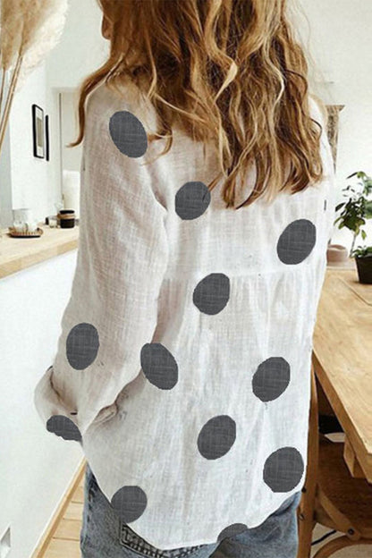 Tops casuales de moda con cuello vuelto y estampado de patchwork de lunares