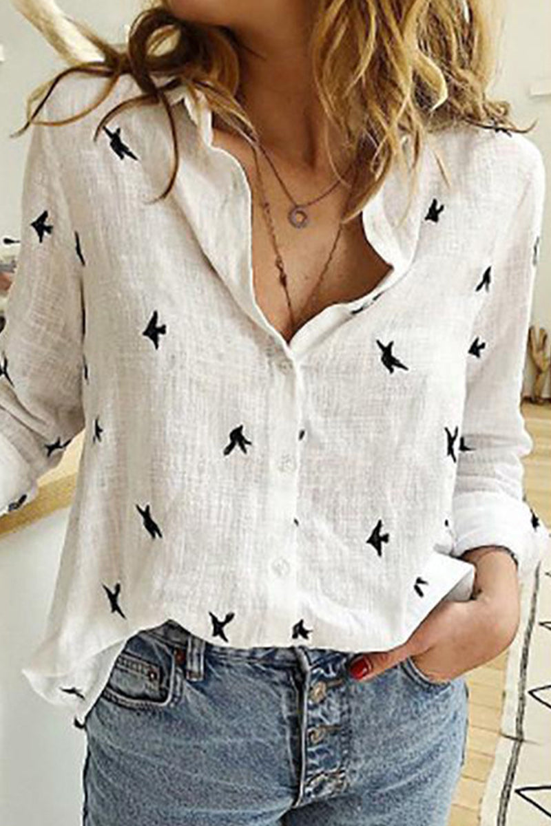 Tops casuales de moda con cuello vuelto y estampado de patchwork de lunares
