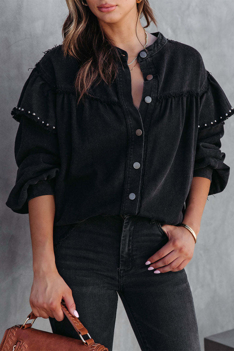 Prendas de abrigo de cuello mandarín con botones lisos de moda