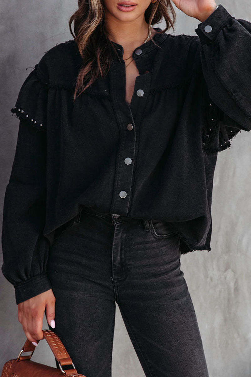 Prendas de abrigo de cuello mandarín con botones lisos de moda