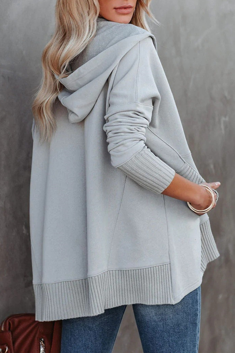 Sudadera con capucha y cuello con hebilla y bolsillo liso informal (9 colores)