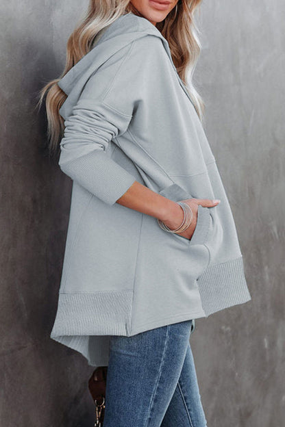 Sudadera con capucha y cuello con hebilla y bolsillo liso informal (9 colores)