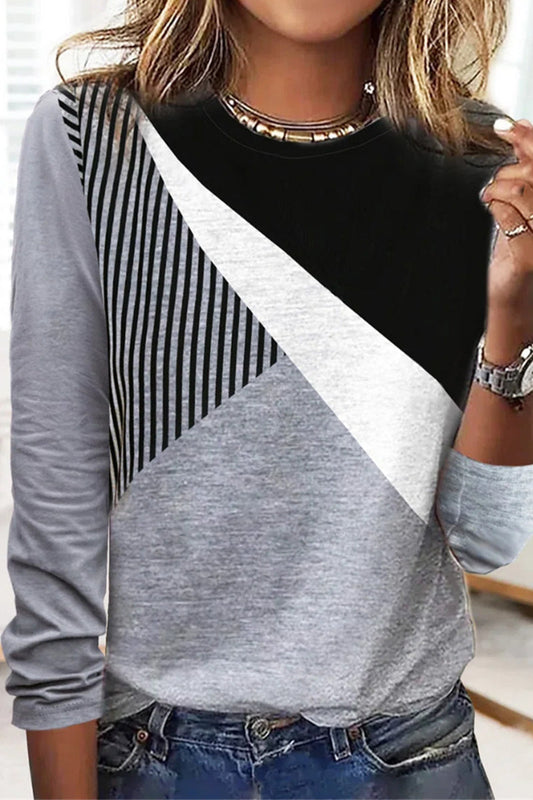 Tops de cuello redondo con contraste y estampado de moda (3 colores)