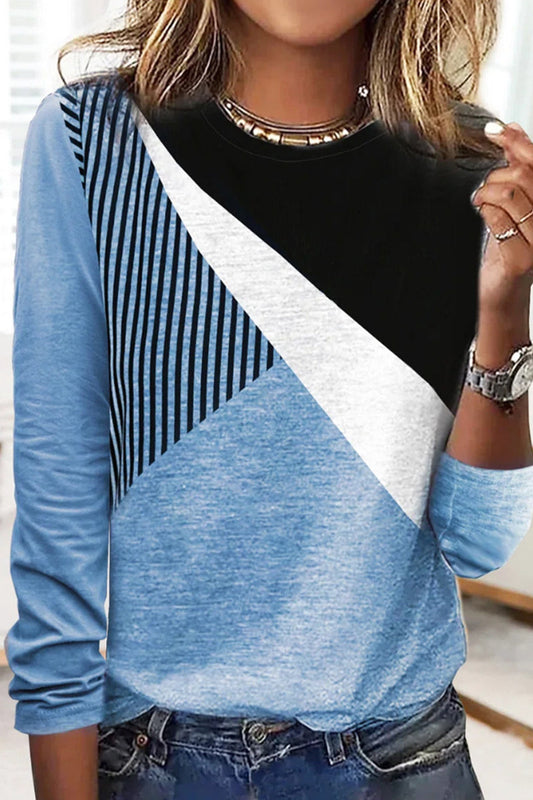 Tops de cuello redondo con contraste y estampado de moda (3 colores)