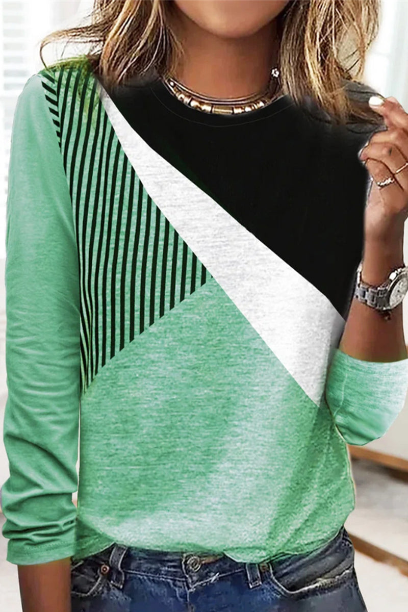 Tops de cuello redondo con contraste y estampado de moda (3 colores)